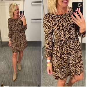 BP Size Small Leopard Print Babydoll Dress with Accordion Sleeves
